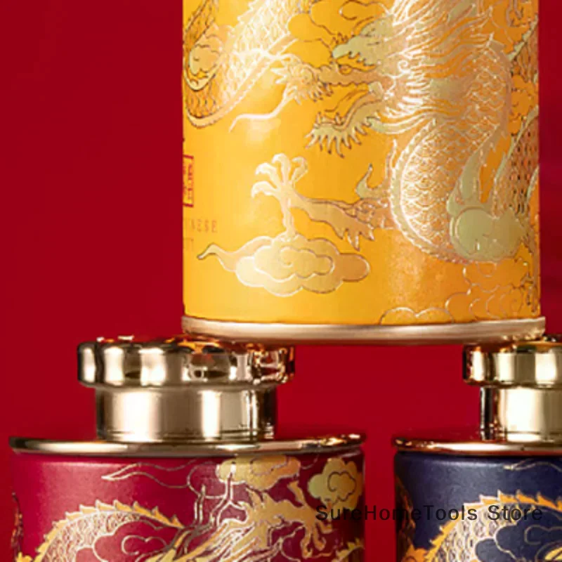 

Dragon Empty Mini Tea Tin Can Household Green Black Tea Sealed Jar Portable Home Small Tea Box Paper Storage Cans Packaging