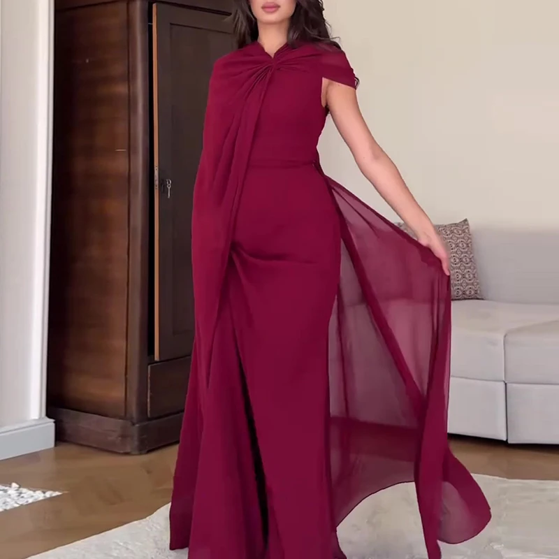 

Casual Solid Color Patchwork Commuting Dress 2026 Chiffon High Waist Summer Long Dress Elegant Temperament Slim Fit Party Dress