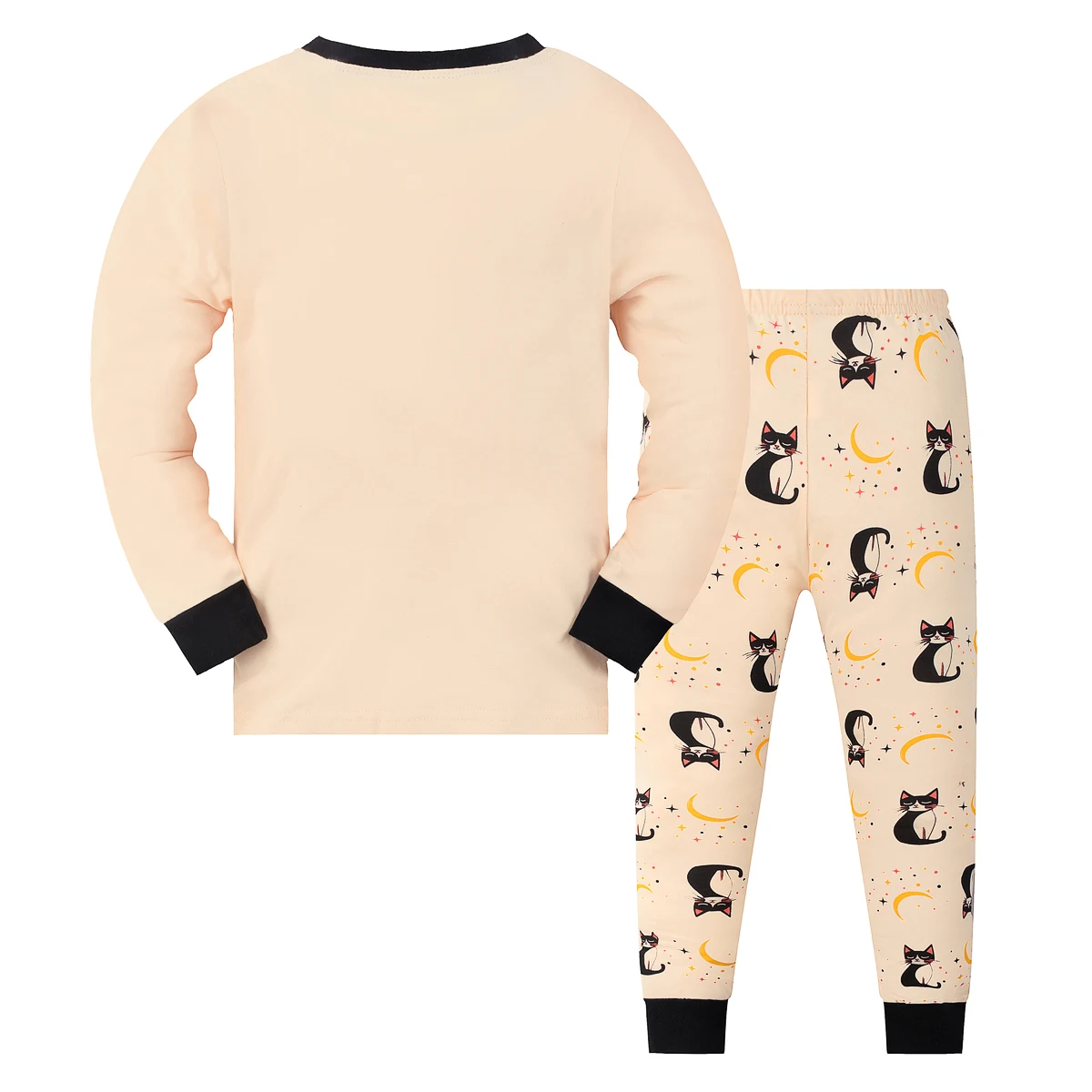Cartoon kitten print long-sleeved and long-pants pajama set for girls, suitable for girls aged 2 to 9
