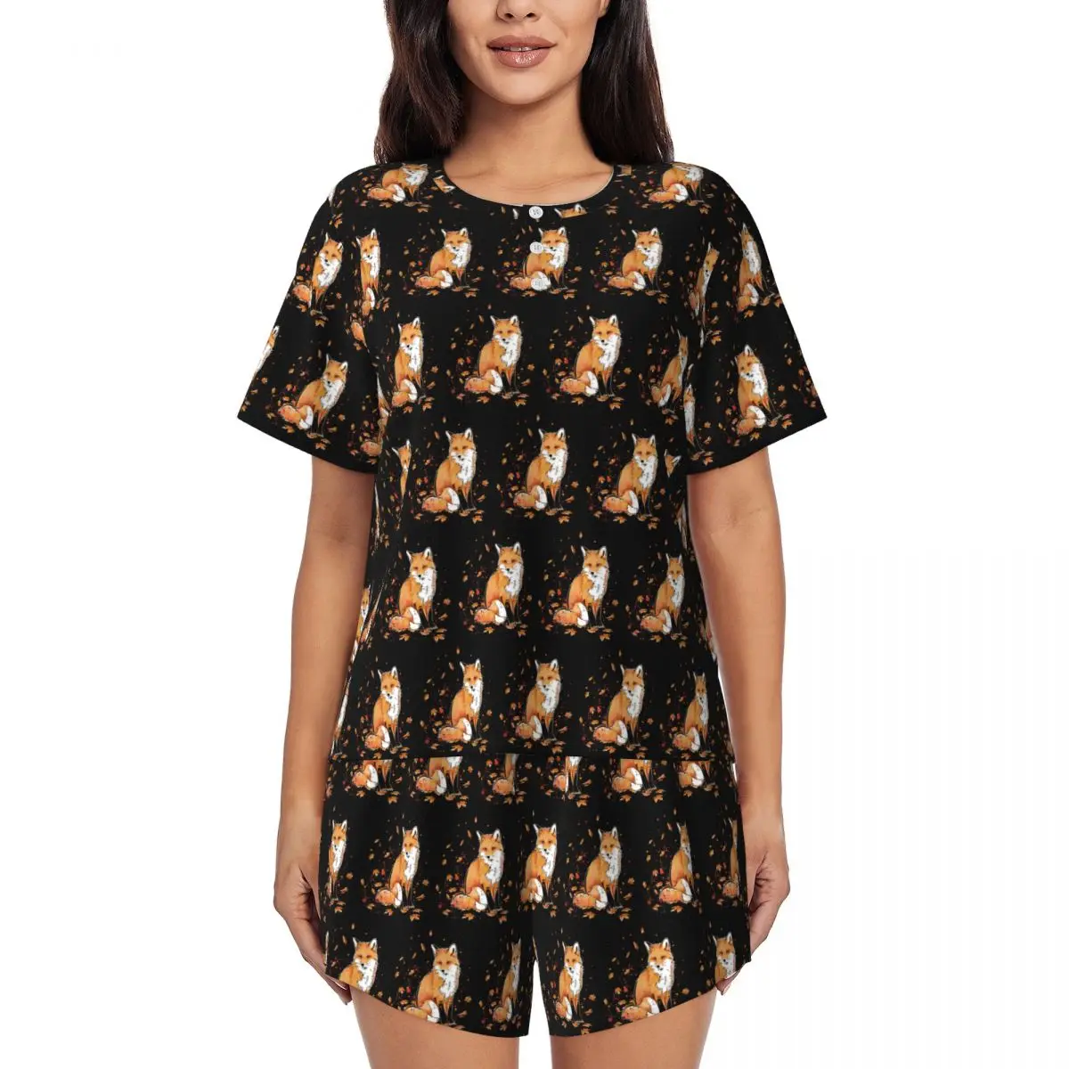 

Классические ночные рубашки с круглым вырезом и короткими рукавами Fox In The Snow для сна, женские мягкие пижамные комплекты, короткие штаны