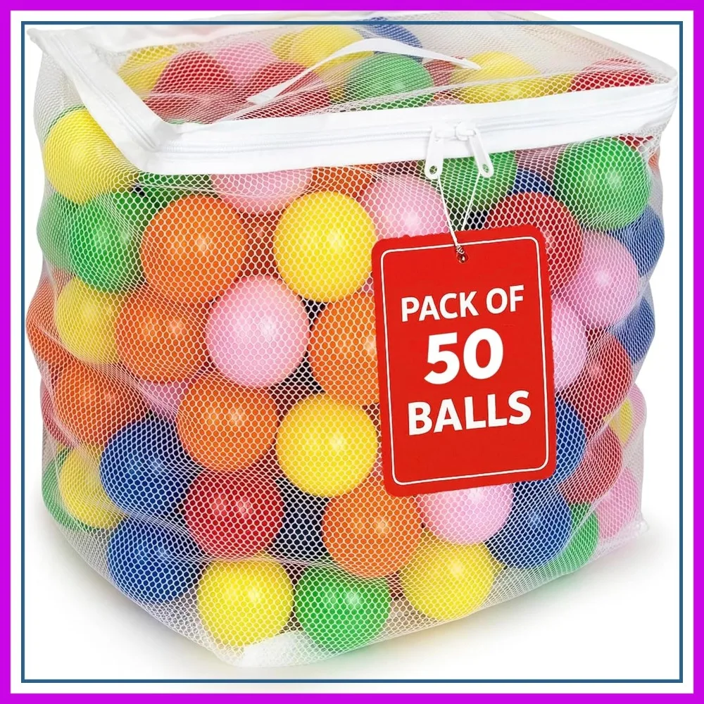 

Plastic Crush Proof Balls for Toddlers, Phthalate & BPA Free, Assorted Colors, 50 Pack with Mesh Bag