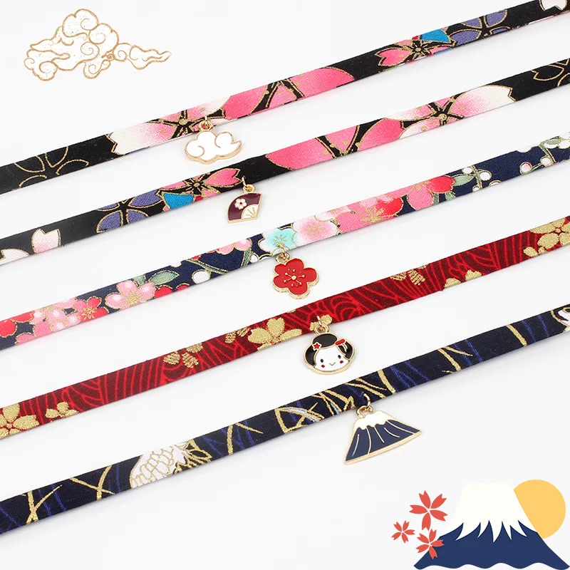 8Seasons Japanese Style Fabric Choker Necklace Fruit Animal Flower Tassel Pendant Women's Jewelry 30cm(11 6/8