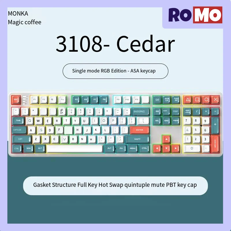 Imagem -03 - Teclado Mecânico sem Fio Bluetooth Retroiluminação Rgb Teclado Gamer Computador Portátil Modos 2.4g 108 Chaves Monka3108