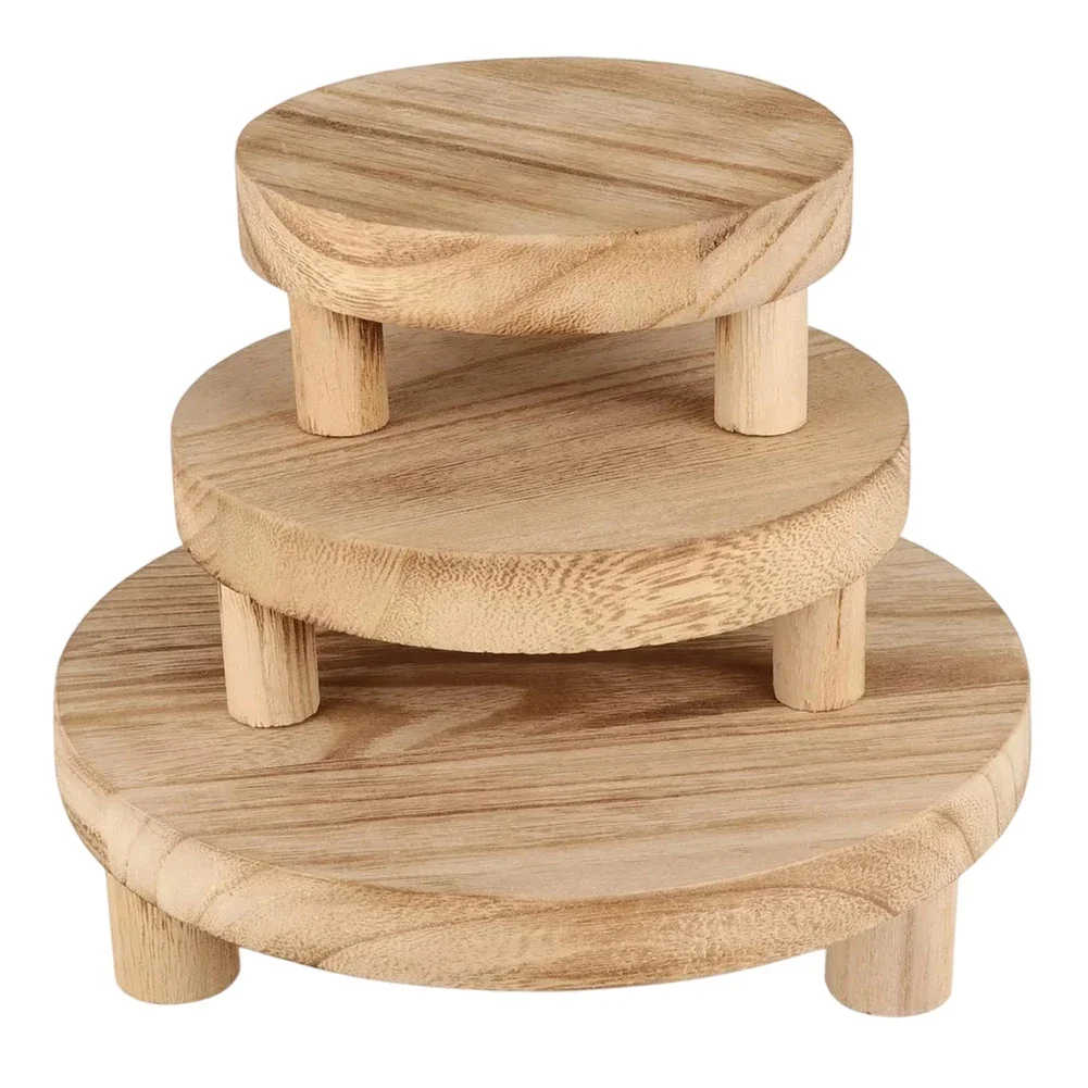 3pcs Wood Plant Stand Flower Pot Base Holder Stool Indoor Outdoor Garden Succulent Pots Tray Flower Display Plant Stand