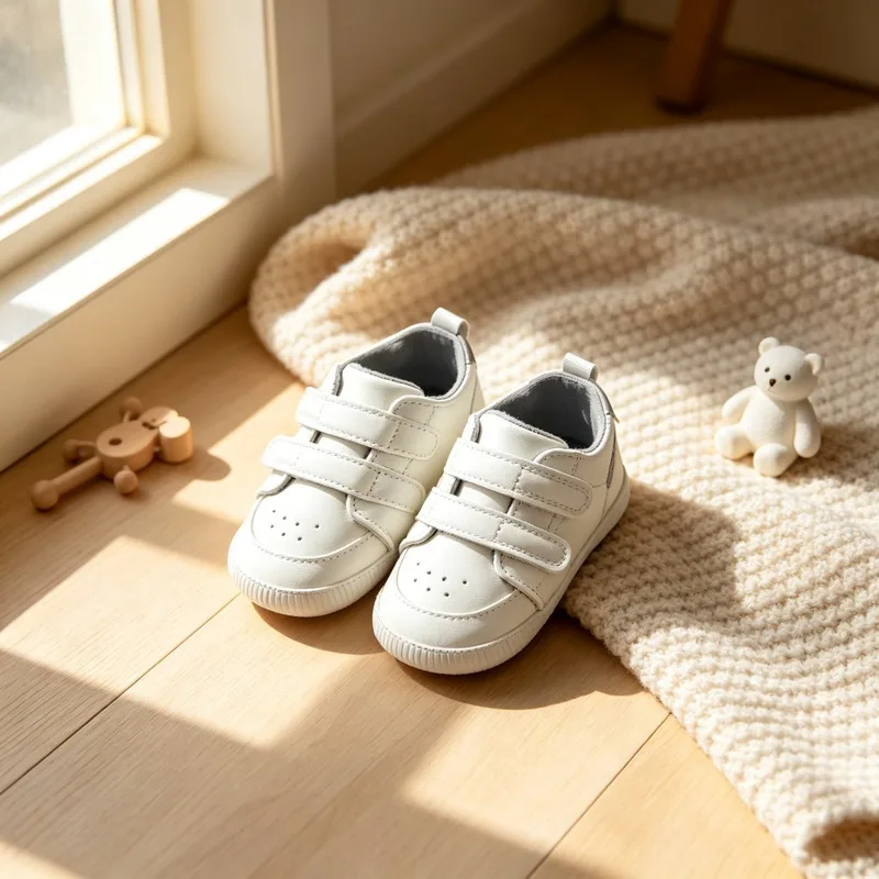 Off‑White Double Velcro Baby Walking Shoes Soft Sole Non‑Slip Breathable Toddler Casual Shoes for Boys Girls Infant First Walker
