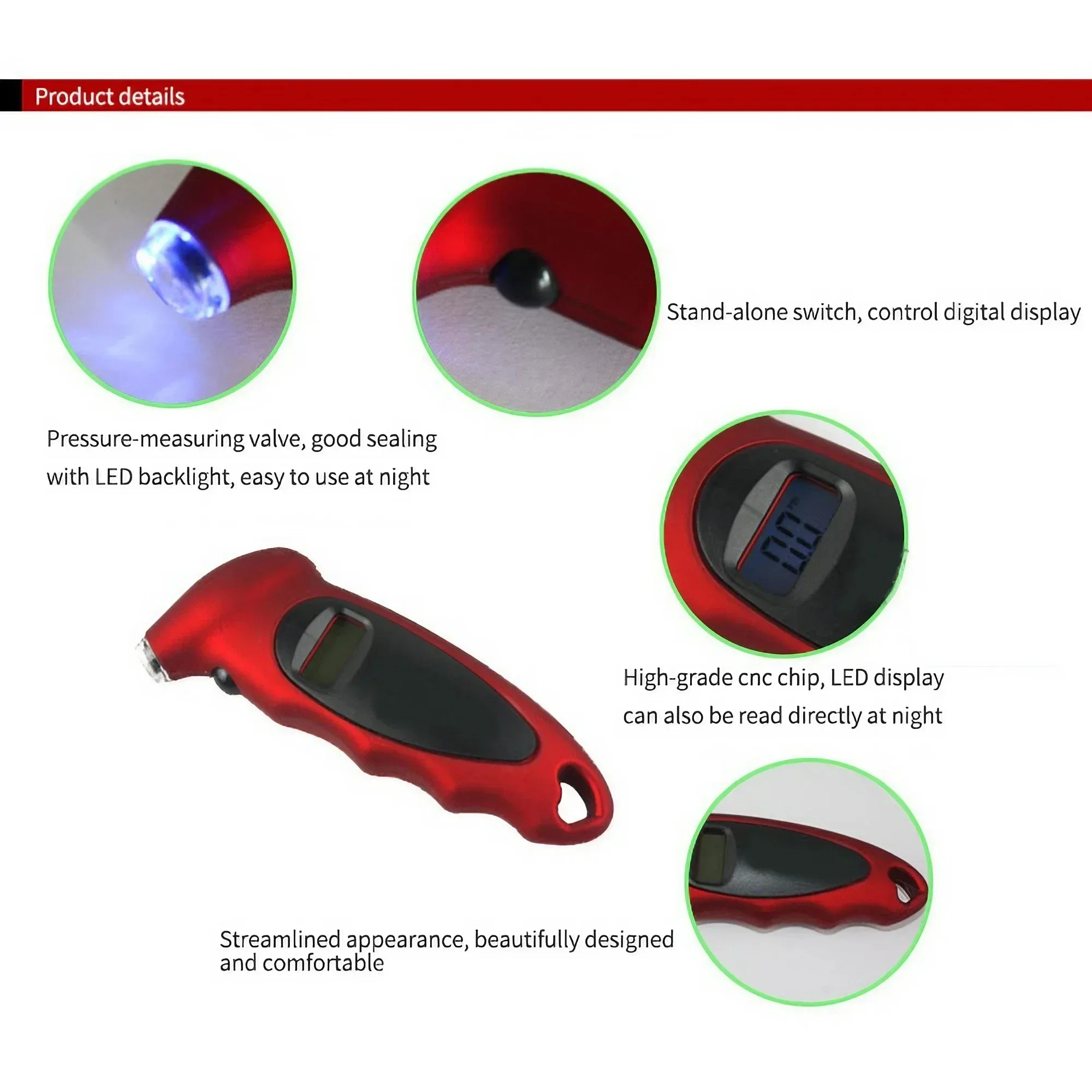 Pengukur tekanan ban Digital 150 PSI dengan LCD lampu latar, nosel menyala, pegangan antiselip-alat Monitor tekanan ban.