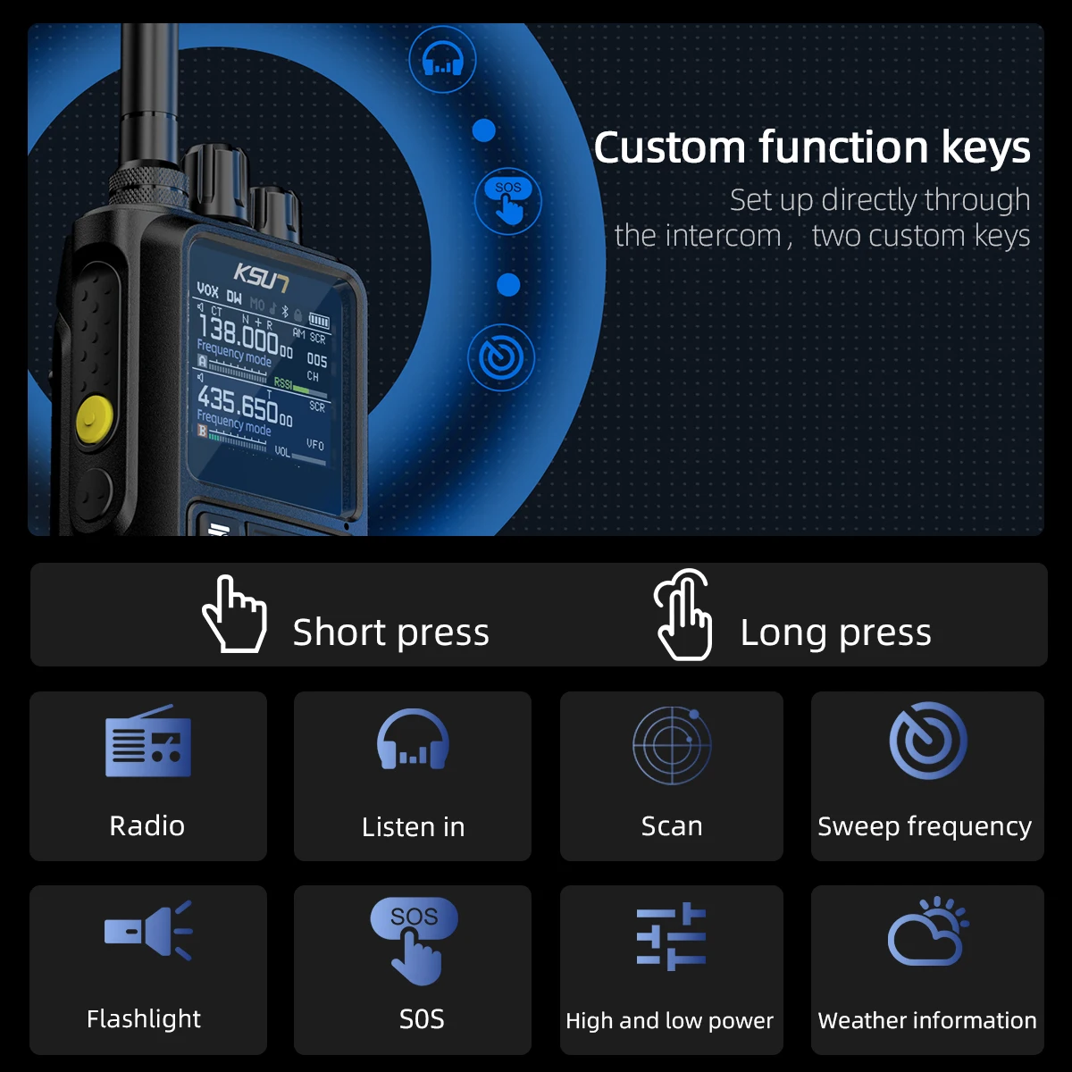 

KSUN UV110D VHF UHF Dual Band Walkie Talkie Full Band Ham Radio Transceiver Air Band Receiver BT Blue-tooth GMRS Radio