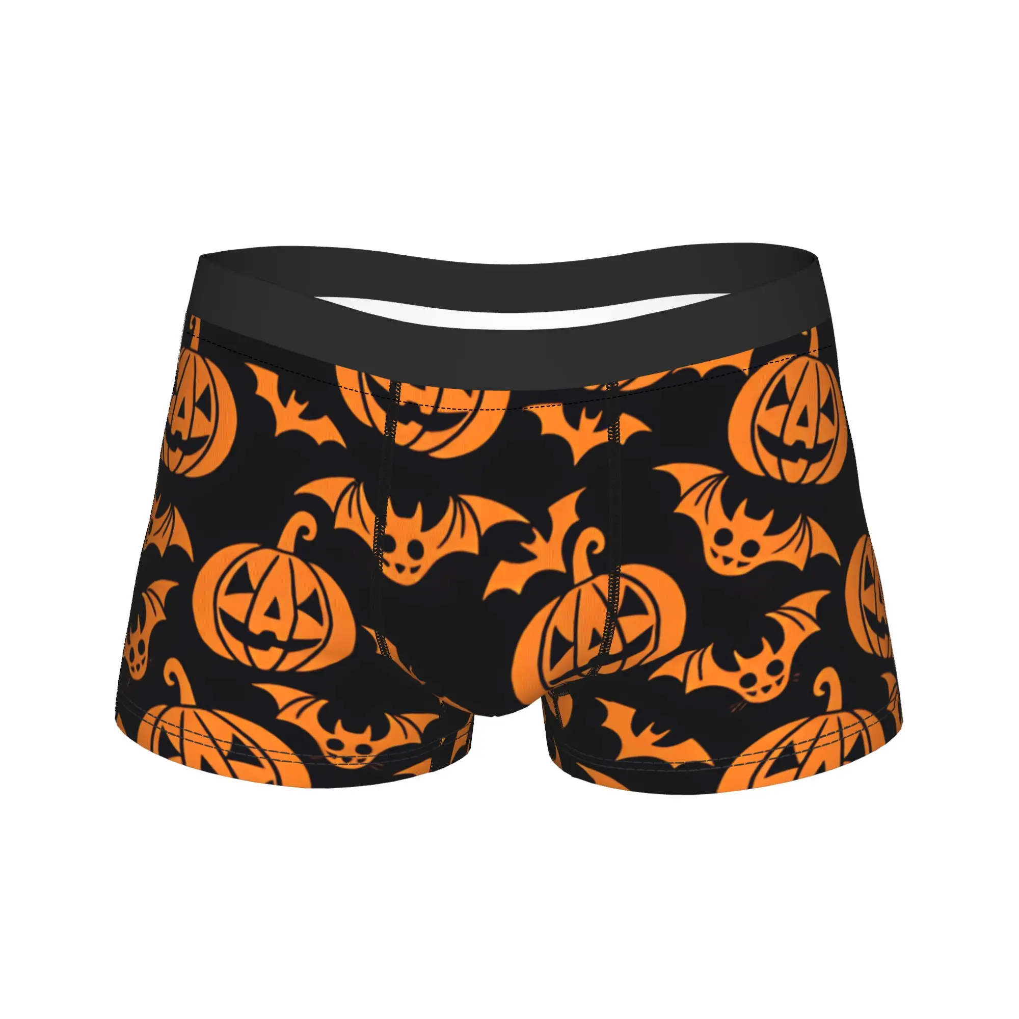 Halloween Pumpkin And Bat Seamless Pattern Black Background Underwear  Soft Trend Panties Printed Boxer Brief For Men 3D Pouch