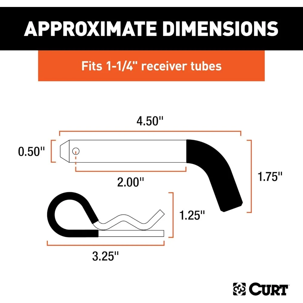 Pin & Klip Hitch Trailer 1/2-Inch dengan Pegangan Berlapis Vinyl, Cocok untuk Receiver 1-1/4-Inch, Finishing Seng Bening