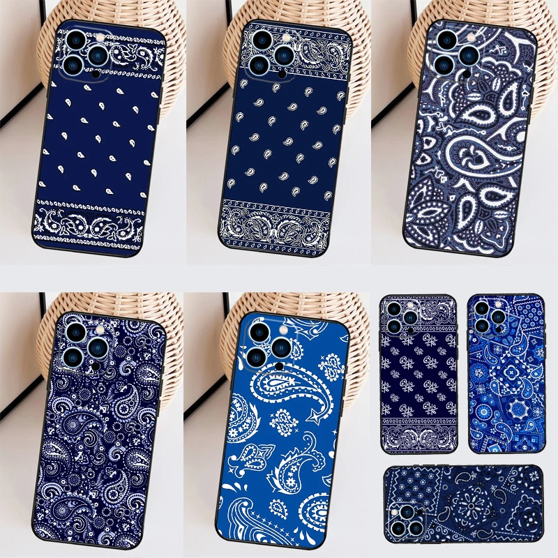 Blue Bandana Paisley Phone Case For Samsung Galaxy S26 Ultra S20 S21 S22 S24 S23 Ultra S25 Plus S26 FE Back Cover