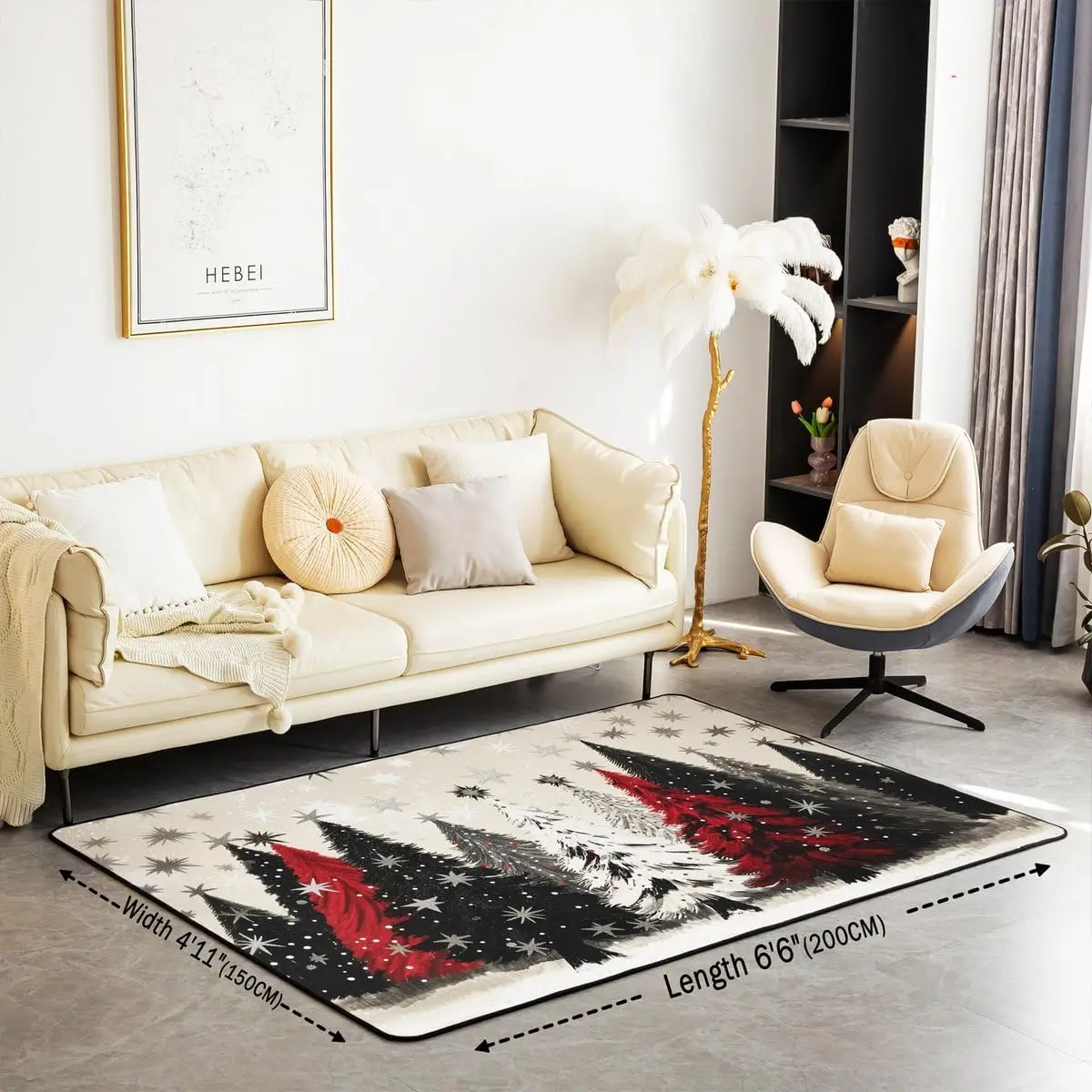 Christmas Tree Area Rug for Kids Merry Xmas Living Room Rugs Rustic Farmhouse Decorative Carpet Girls Boys Teens Adult Bedroom