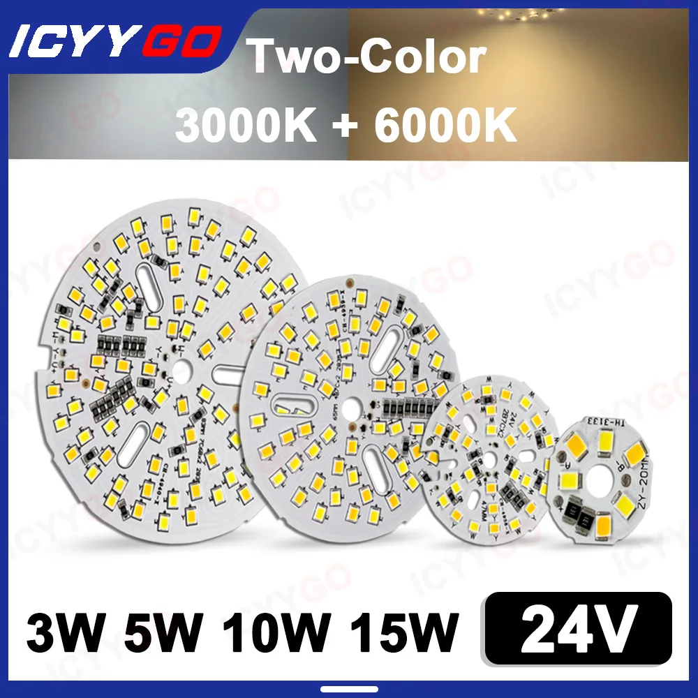 

3W 5W 10W 15W Dual-Color 24V Light Source Board Constant Voltage DC24V LED Chip Downlight Bulb Board 32MM 40MM 65MM 83MM
