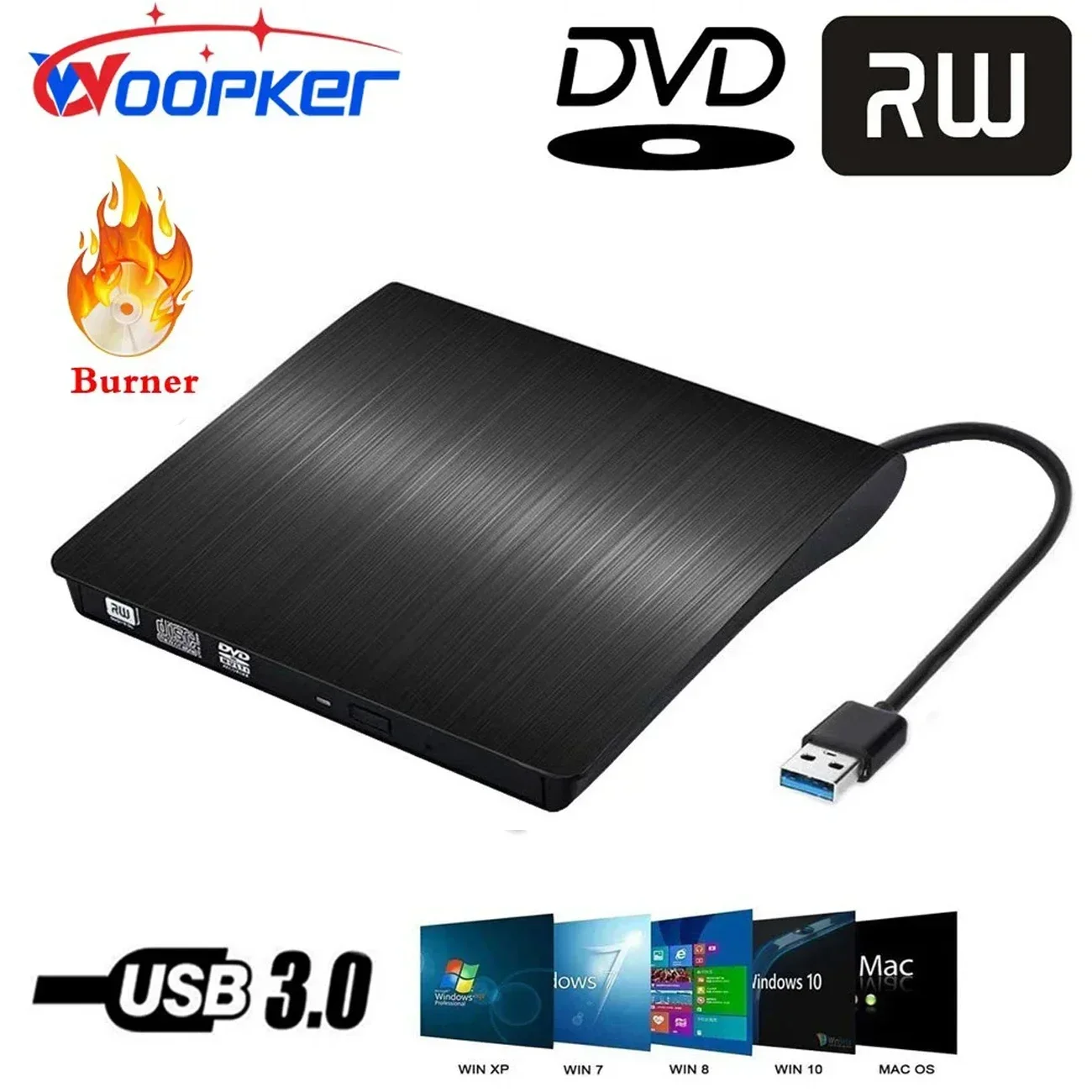 External DVD-RW Player CD DVD Burner USB 3.0 Drive Reader for PC Laptop Desktop Mac Windows Linux iOS