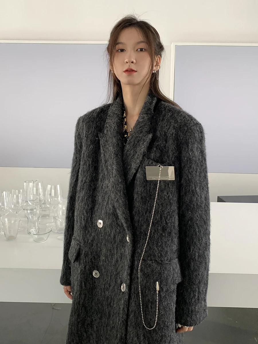 Długi płaszcz wełniany dla kobiet, ocieplany, zimowy, elegancki, w stylu Hepburn, wysoka moda, efektowny, czerwony, gwiazda...