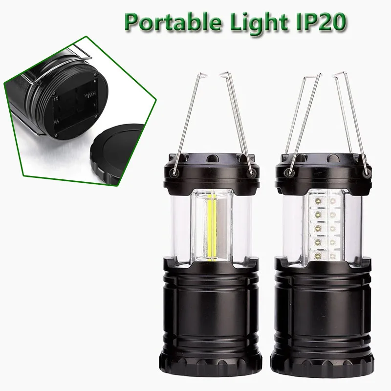 Tenda da campeggio all'aperto impermeabile portatile luce IP20 3xAA batteria luce da campeggio telescopica pieghevole Cob LED lanterna da campeggio