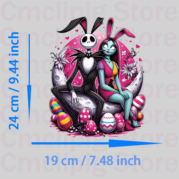 Easter Day Jack Skellington and Sally Patches for clothes heat transfer stickers Flex fusible transfer DIY Sewing Decoration