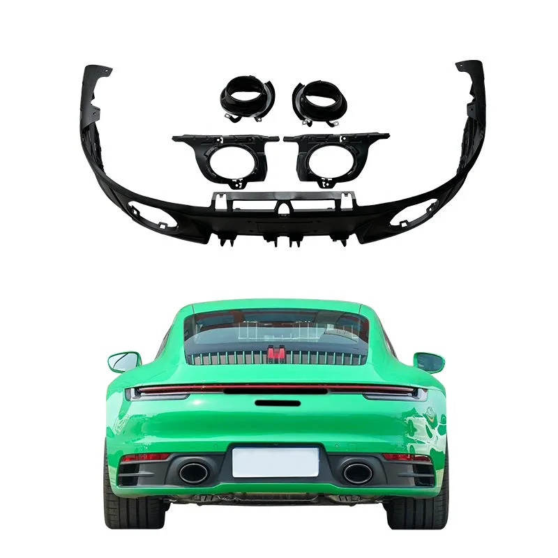 Sport Rear Bumper Kit With Exhaust Bezels Fit 2020-2023  for Porsche 911 Carrera Fog Light Cut-Out Car Exhaust Mod Parts