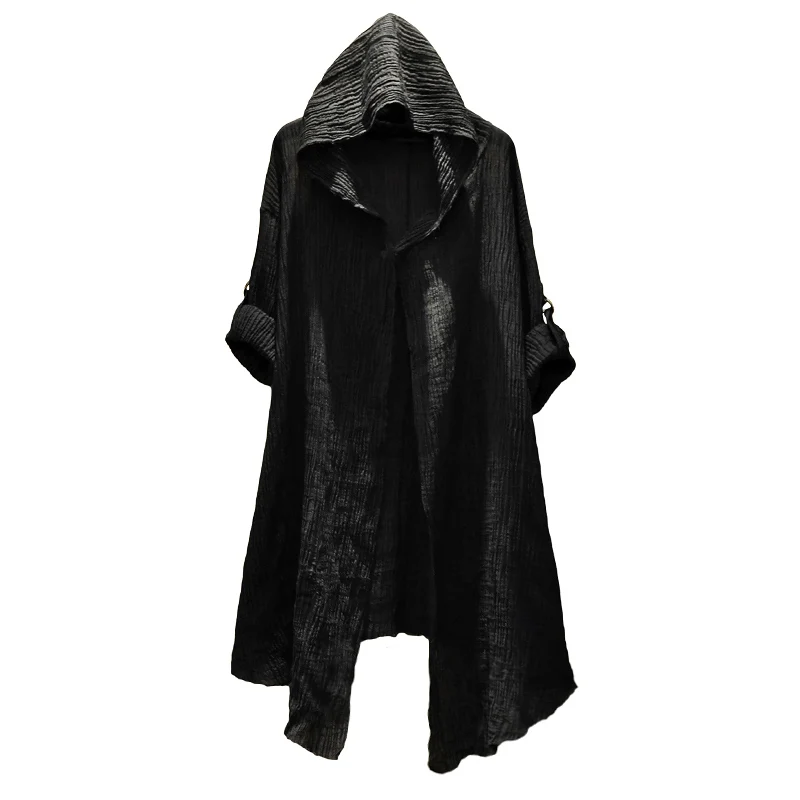 Di alta Qualità Mens Trench E Impermeabili Unisex Casual Punto Aperto Con Cappuccio Lungo Capo Del Mantello Del Cappotto Hip Hop Degli Uomini Solido Sciolto Trench E Impermeabili cappotto