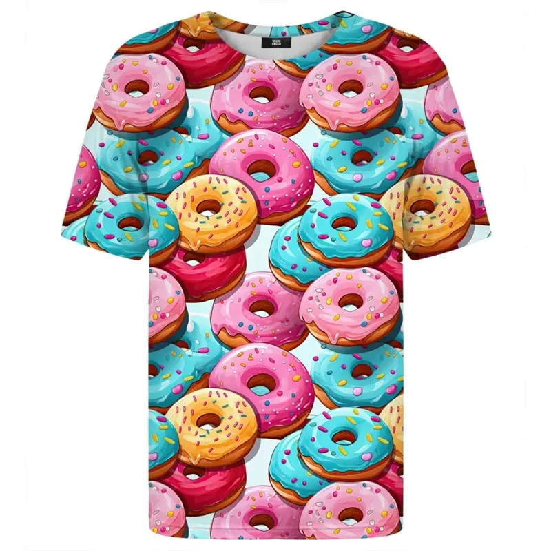 New Donuts Cupcake Graphic T-shirt For Men Kids 3D Printed Food Short Sleeves Women Spring Summer Street Round Neck T Shirts