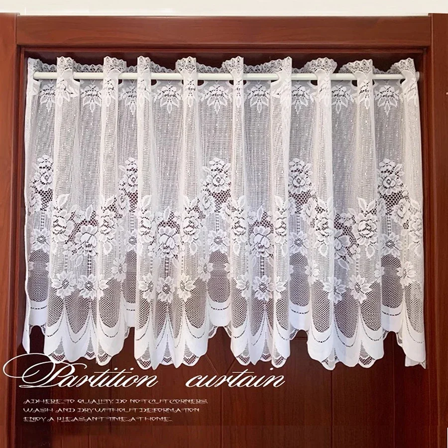 

Korean small fresh white lace mesh sheer flower coffee half curtain door kitchen bedroom window partition curtain drape QT030-40