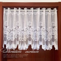 Korean small fresh white lace mesh sheer flower coffee half curtain door kitchen bedroom window partition curtain drape QT030-40