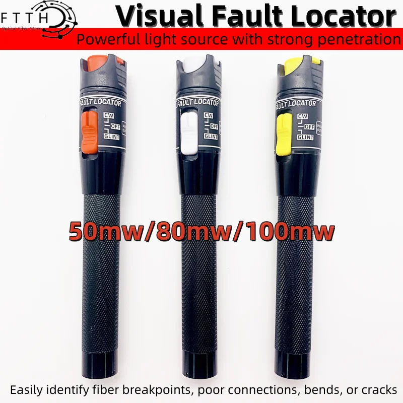 Visual Fault Locator Fiber VFL 50/80/100mw Red Light Optic Cable Tester Tool support FC/SC/ST 2.5MM Dry Cell Batteries