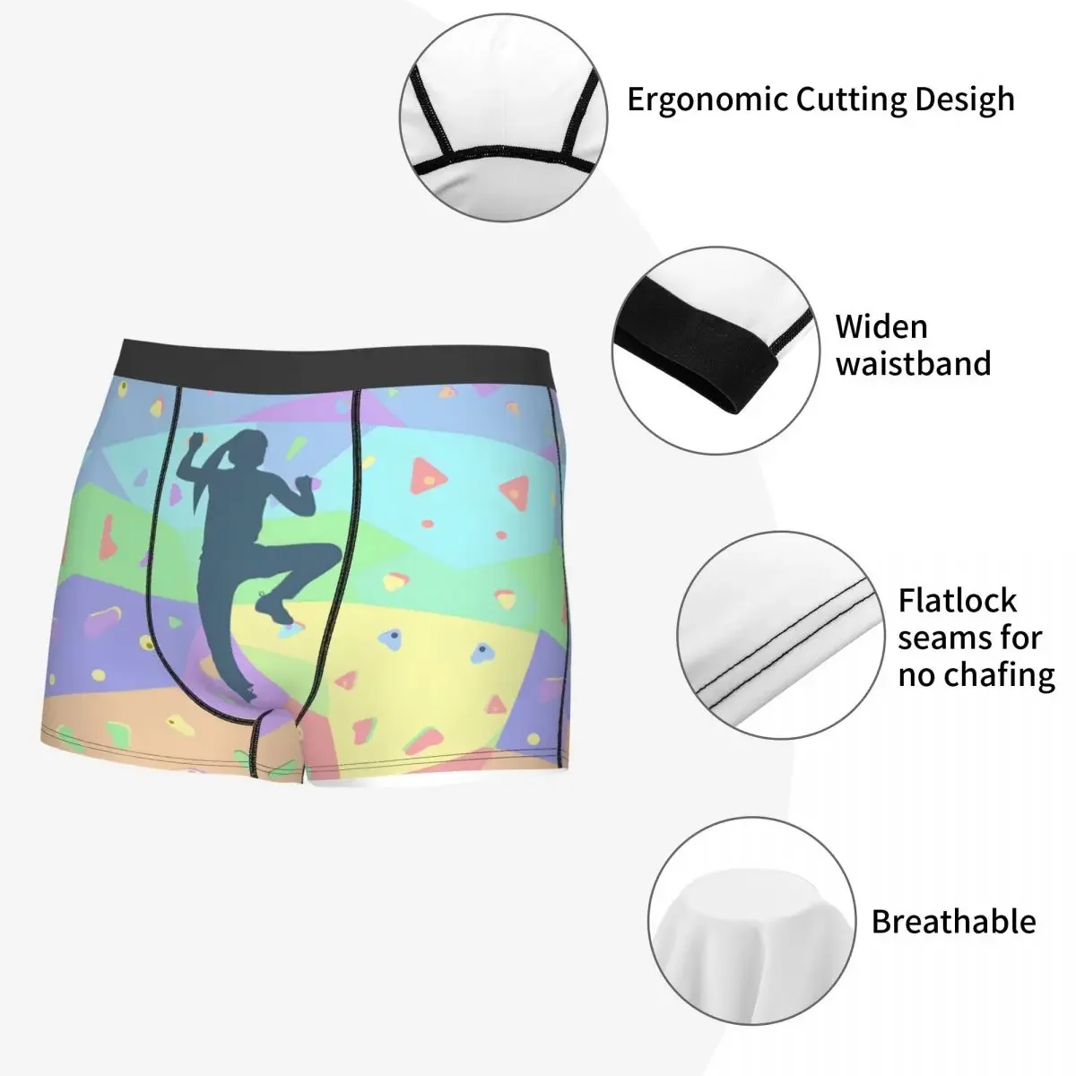 Bouldern Kletterwand Boxershorts für Homme sexy 3D gedruckt Kletterer Geschenk Unterwäsche Höschen Slips Stretch Unterhose