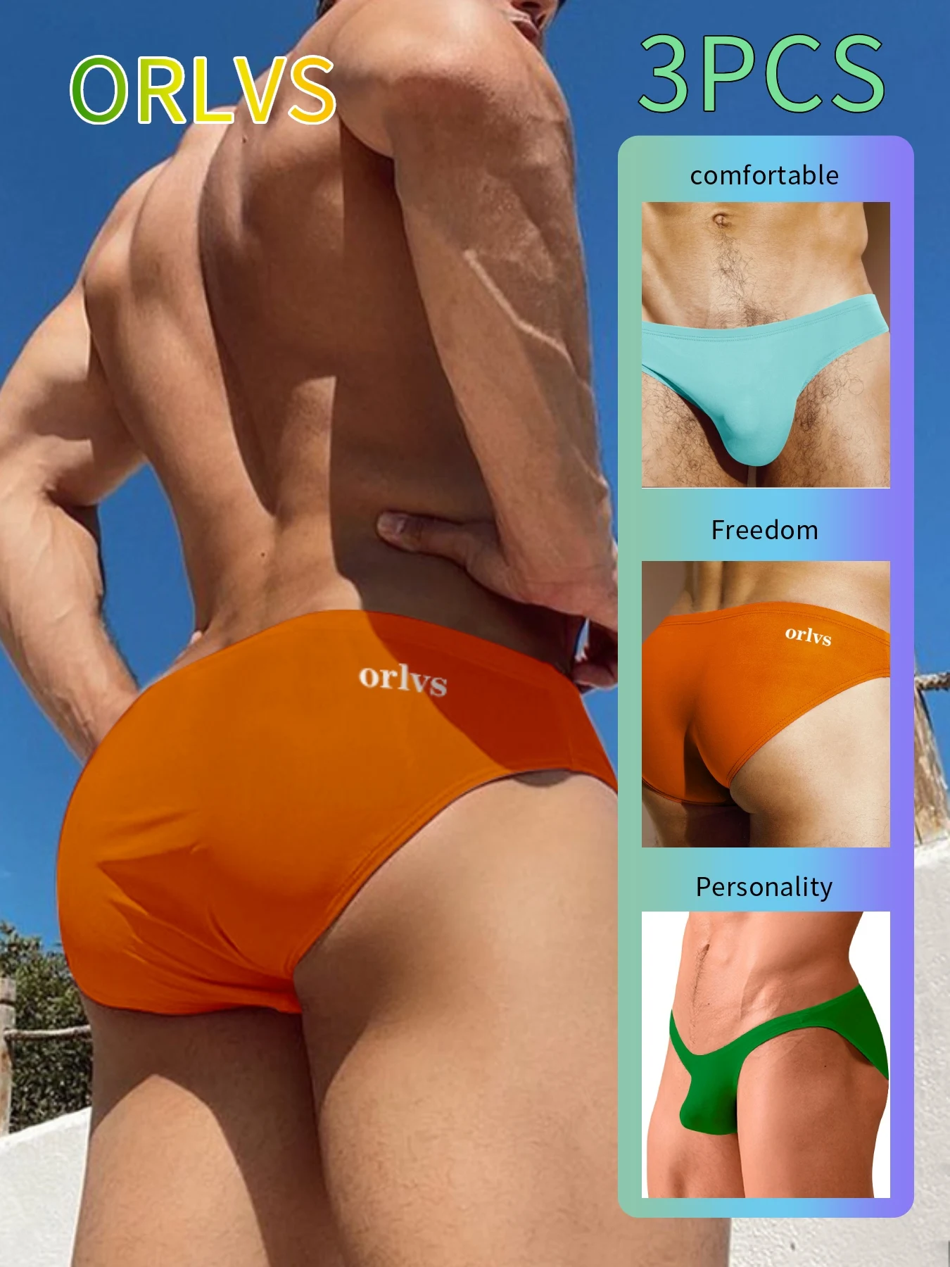 

3pcs-Men's Low-Rise Bikini Briefs - Sexy Solid Color Design。