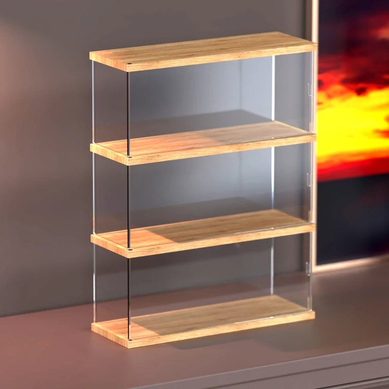 Wooden Blind Box Display Rack, Transparent Collectible Display Case for Figures and Toys, Modular Stackable Design