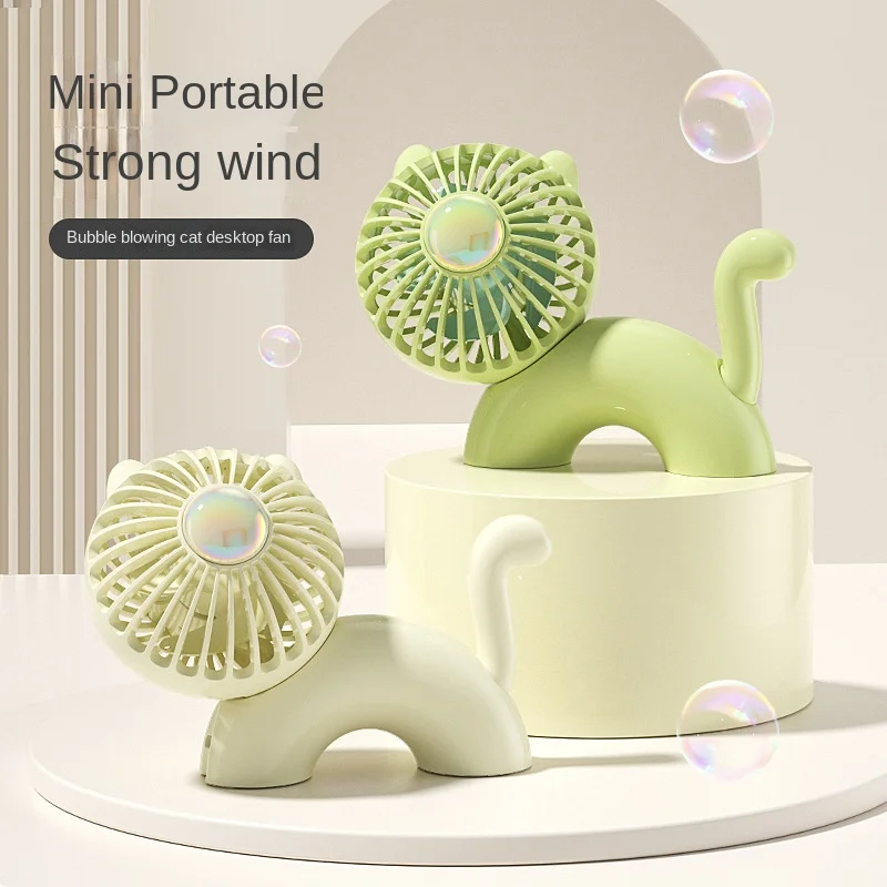 2024 New Small Desktop Fan Cartoon Cat Shaped USB Rechargeable Silent and Portableulti Gear Adjustable Strong Wind Fan