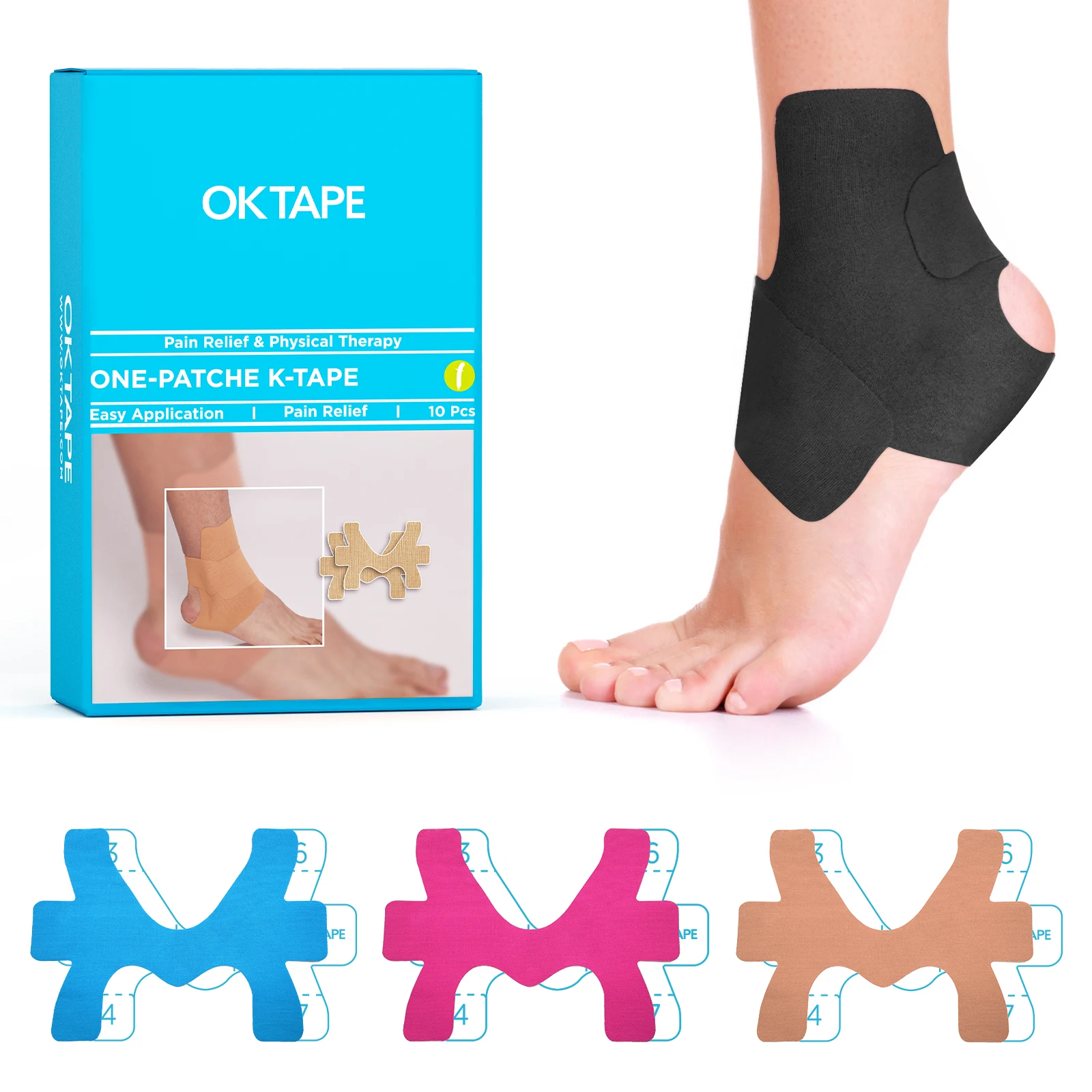 OK TAPE 10 Pcs Precut Kinesiology Ankle Tape, Pain Relief, Prevent Ankle Sprain, Elastic Athletic Tape Provide Support