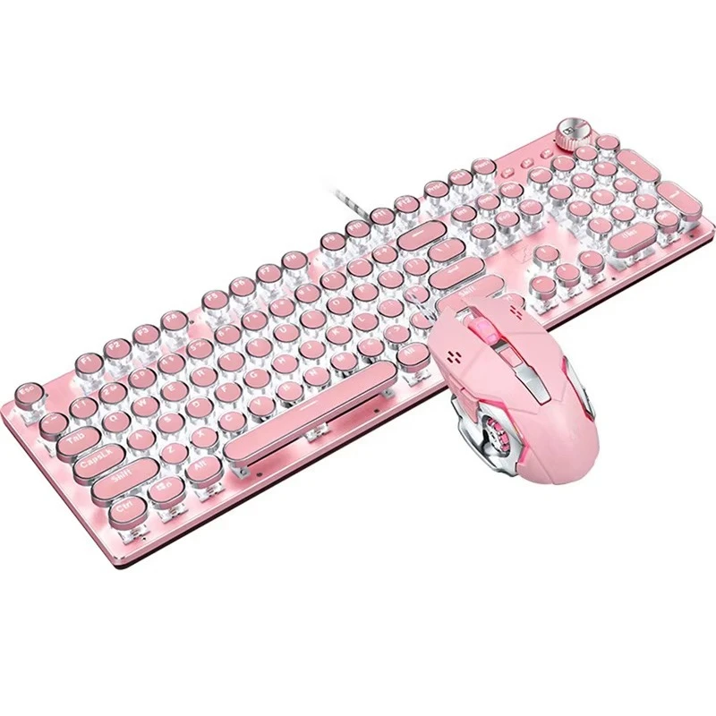 

Mechanical Gaming Keyboard and Mouse Combo with LED Backlit 104-Key Blue Switch Pink Wired Laptop Keyboard