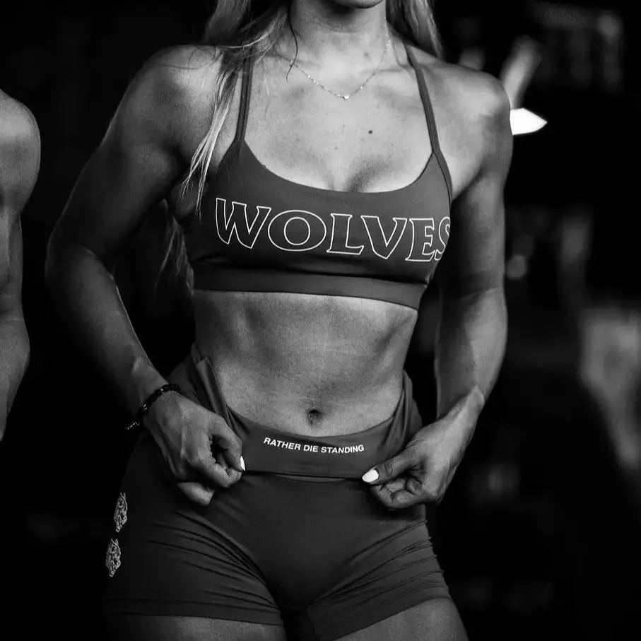 DARC  Women Yoga Bra Gym Black Wolf Head Top Fitness Bras Sports Backless Push Up Bralette Sportswear