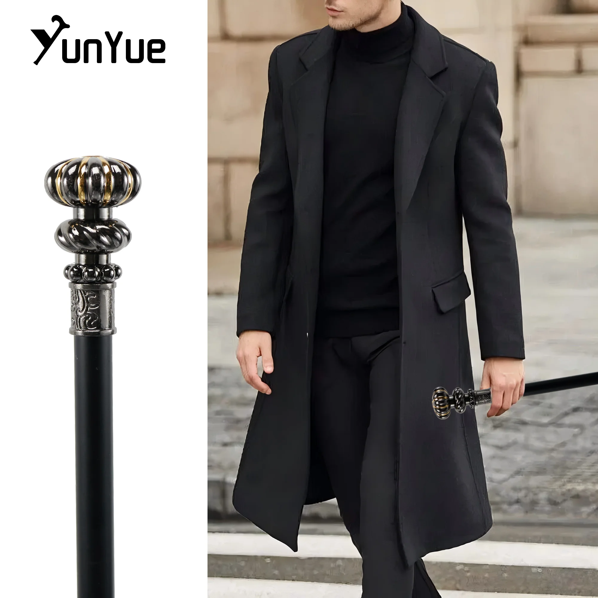 Canna da passeggio in metallo zucca oro nero per gentiluomini Moda Cosplay Film Prop Bastone da passeggio Accessorio per feste Stampella da gentiluomo 93
