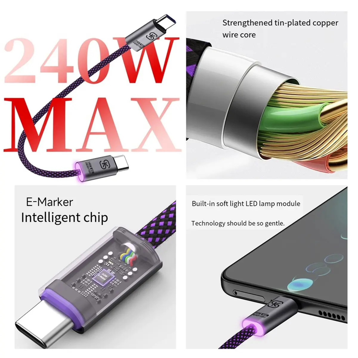 Big Discount 240W Type C Cable Short USB C Cable with Pony Design Cable Organizer for IPhone 17 Samsung Fashion Bag Accessories
