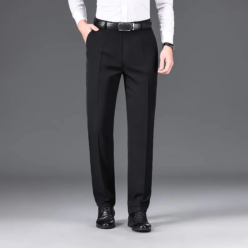 New Business Casual Suit Pants Men Solid High Waist Straight Office Formal Trousers Mens Classic Style Suit Long Pants