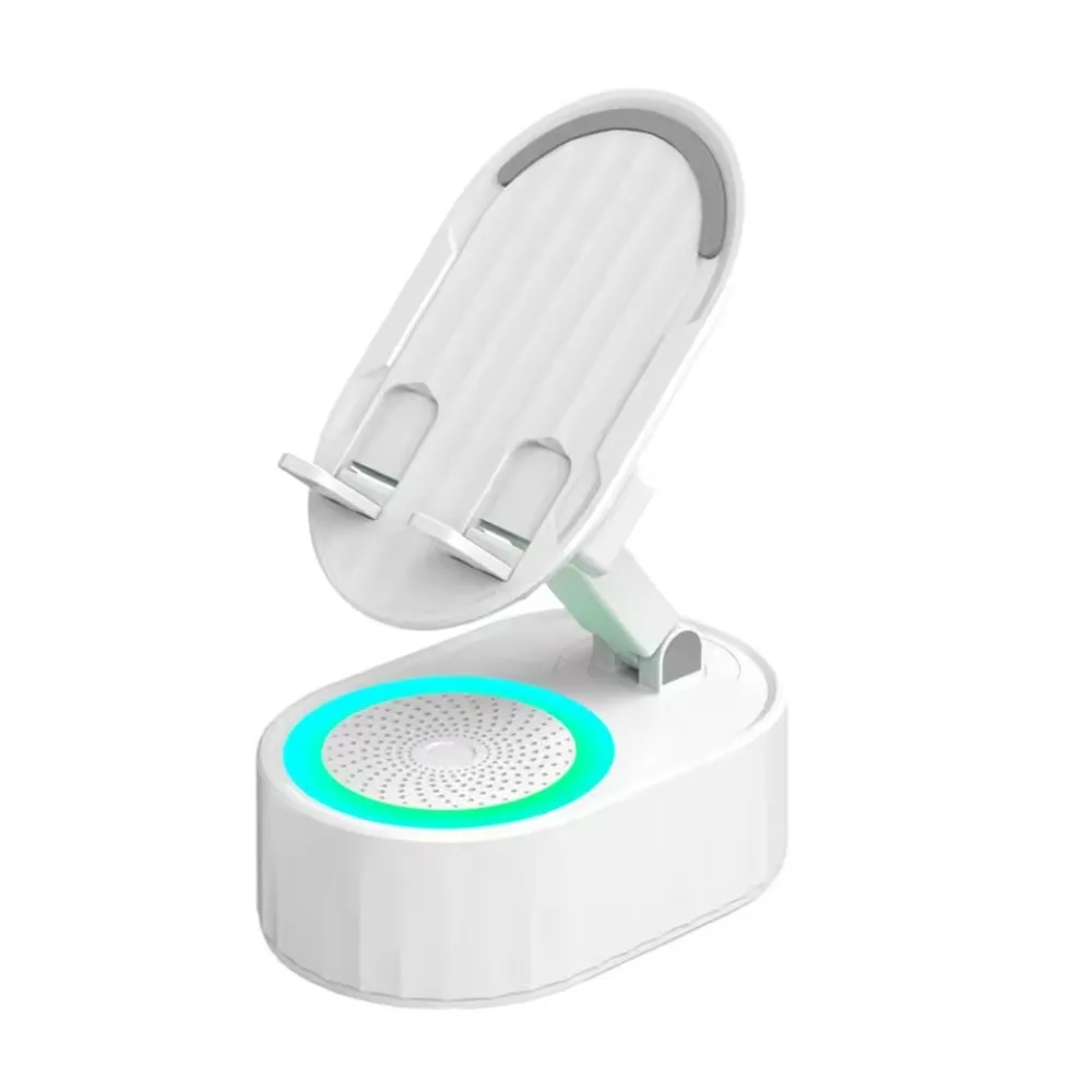 

360° Rotating Induction Speaker Phone Stand Reverse Charging with Atmosphere Light Mobile Phone Holder Foldable Tablet Stand