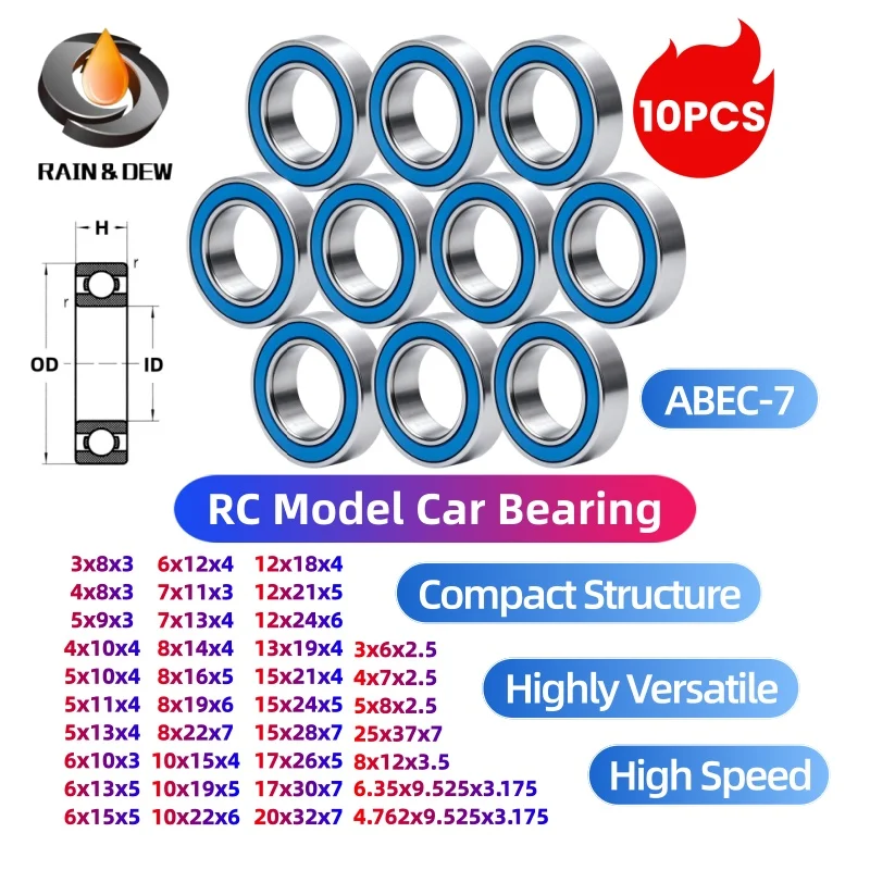 10PCS 6700RS 10x15x4mm Ball Bearing ABEC-7 6800 6900 608 MR85 MR105 MR128 (2RS) Hobby Electric RC Car Truck Bore 3mm 4mm 5mm 6mm