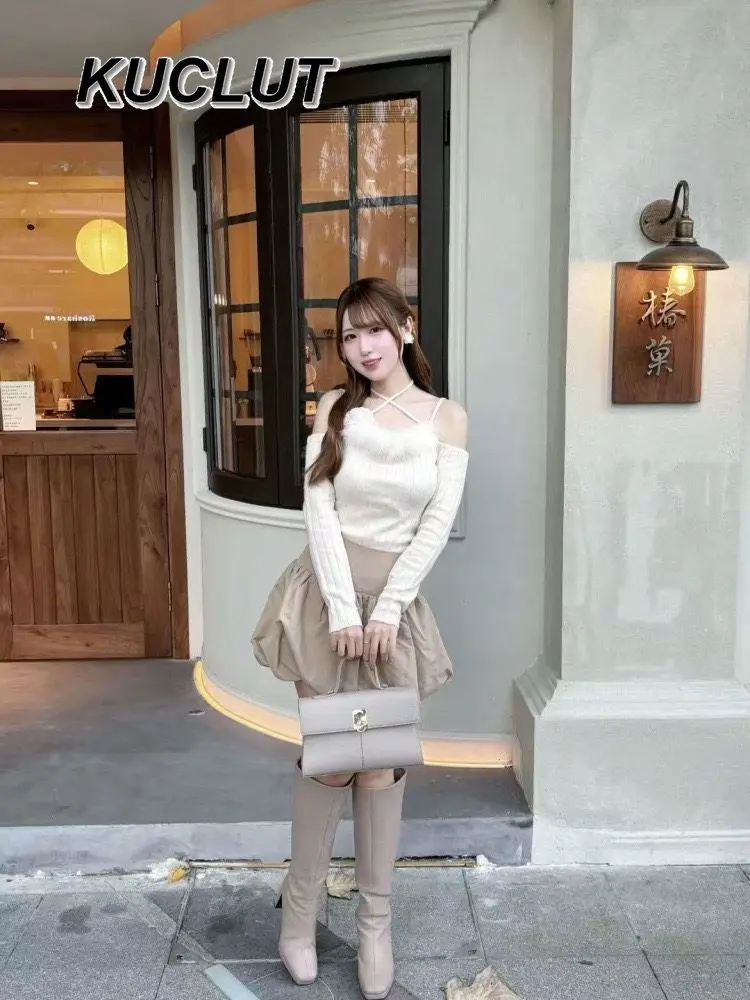 الرسن الرقبة المرقعة خارج الكتف سليم محبوك أعلى النمط الياباني ربيع الخريف طويلة الأكمام البلوز البلوزات للنساء