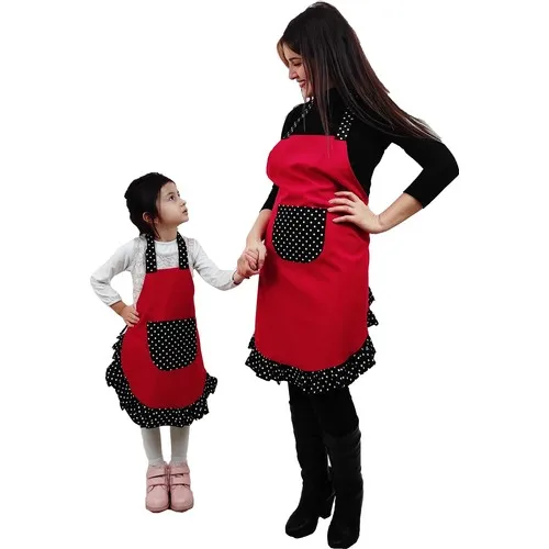 Mandalin Consept Kitchen Apron 2li Combine Red Black Polka Dot