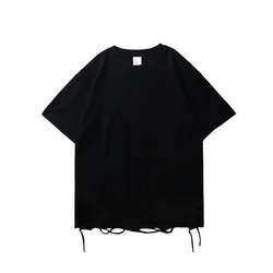 Frayed Short Sleeve Ripped Holes Summer Top Tees Oversize Gothic Torn Grunge Shirts Black T-shirts for Women Girls Streetwear