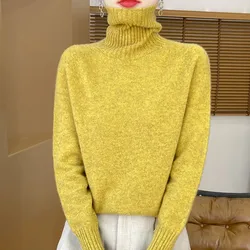 Thickened High Neck Wool Pullover Sweater For Women's AutumnWinter New Style Solid Color Loose Warm100%Pure Wool Knit Jumper Top