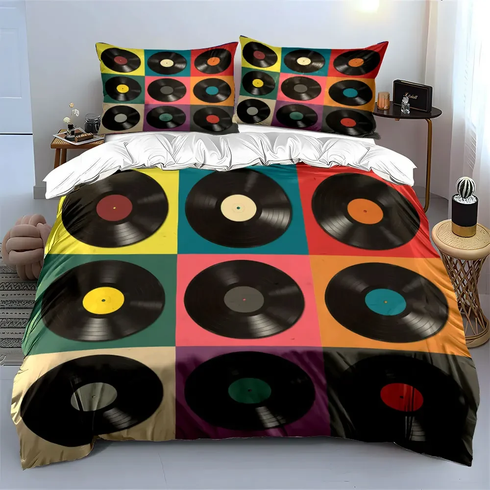 Retro Vinyl Record Wall Art Multiple sizes kid's and adults' bedroom Exquisite 3PC bedding set, gift