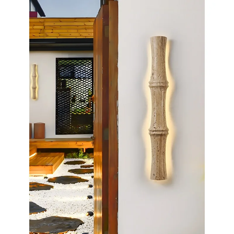 led wall lamp minimalist one-word wall washer, yellow travertine living room outdoor villa courtyard waterproof wall lamp