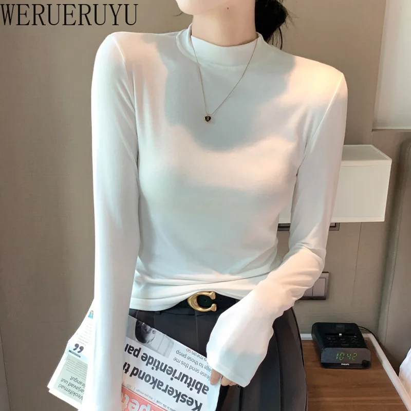 Turtleneck Elegant T Shirt Long Sleeve Top Womens Y2k Clothes Autumn Winter Korean Fashion Solid Color T-shirts for Women 2024