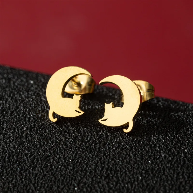 Cross-border stainless steel stud earrings are cute and simple, girls are cute, cartoon animals, kittens, earrings, factory dire