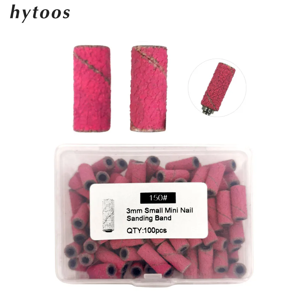 HYTOOS 3mm Small Rose-red Sanding Bands without Stainless Steel Nail Drill Bit Mandrel Electric Manicure Cuticle Clean Accessori