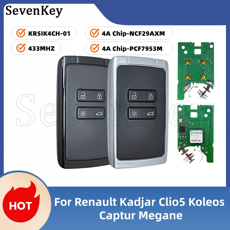 Seven KR5IK4CH-01 4 Button Smart Key Fob 433MHz 4A NCF29AxM PCF7953M Chip For Renault Clio5 Megane Kadjar Captur Koleos Zoe2