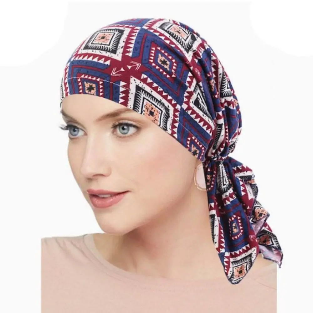 Spring Floral Print Turban Women National Wind Cotton Hat Bandana Chemotherapy Hat Sleep Caps Beanies Headwrap Fashion Casual