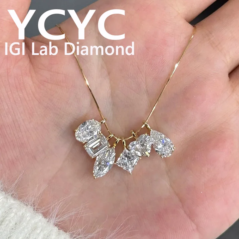 Real Gold 14k Yellow Gold Pear  Oval Heart  Round 2Ct Lab Grown Diamond CVD HPHT DEF VS-VVS Pendant and  chain Wedding &engageme